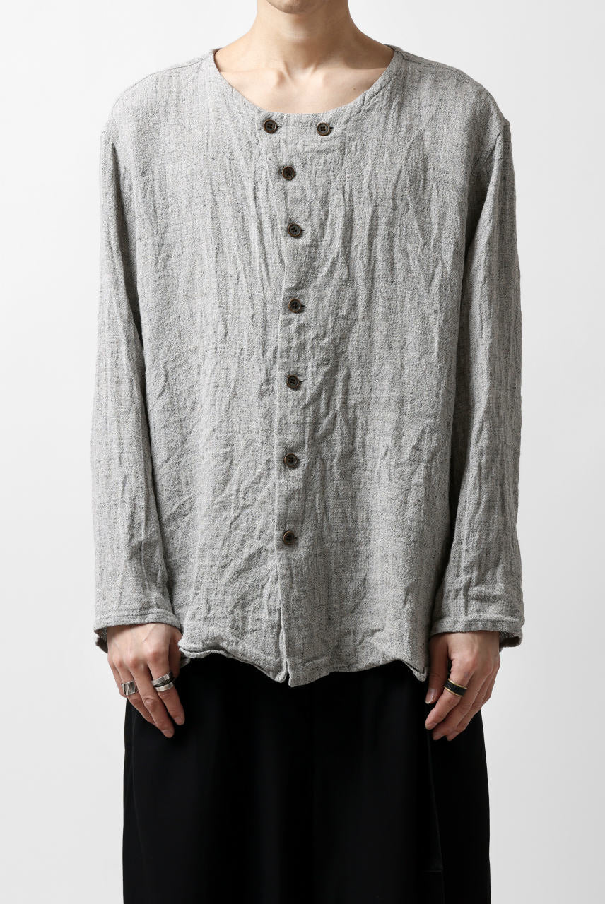 YUTA MATSUOKA round neck shirt / dead stock slab linen (light grey) - Image 3
