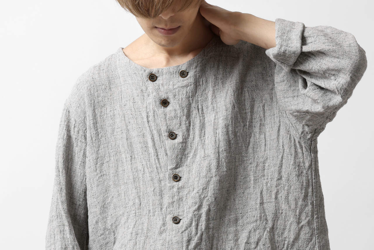 YUTA MATSUOKA round neck shirt / dead stock slab linen (light grey) - Image 30