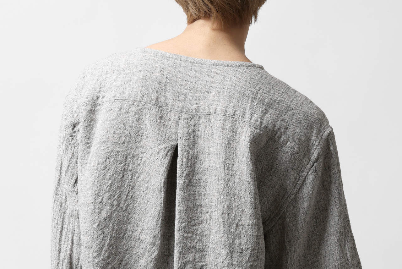 YUTA MATSUOKA round neck shirt / dead stock slab linen (light grey) - Image 31