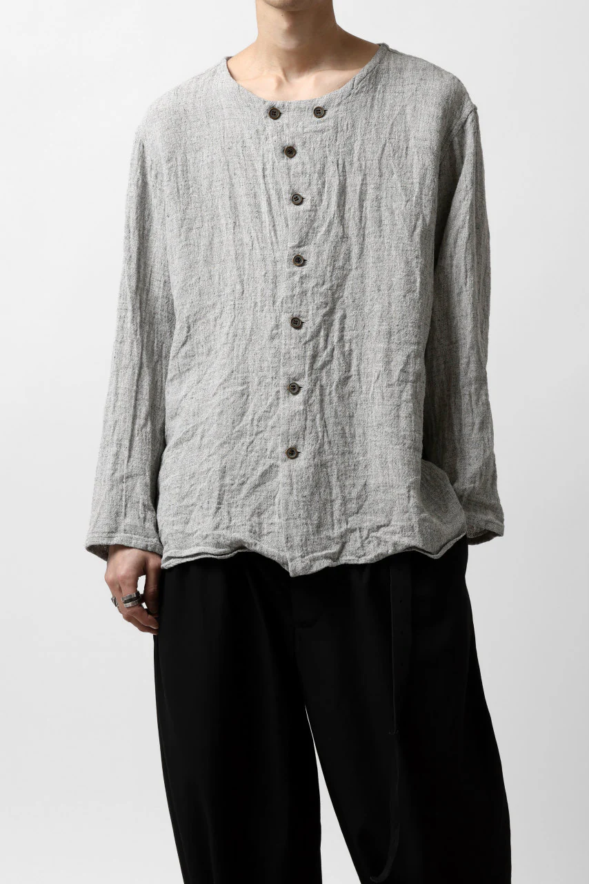 YUTA MATSUOKA round neck shirt / dead stock slab linen (light grey) - Image 4