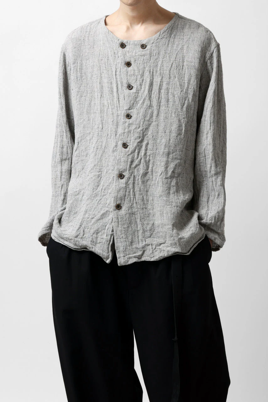 YUTA MATSUOKA round neck shirt / dead stock slab linen (light grey) - Image 5
