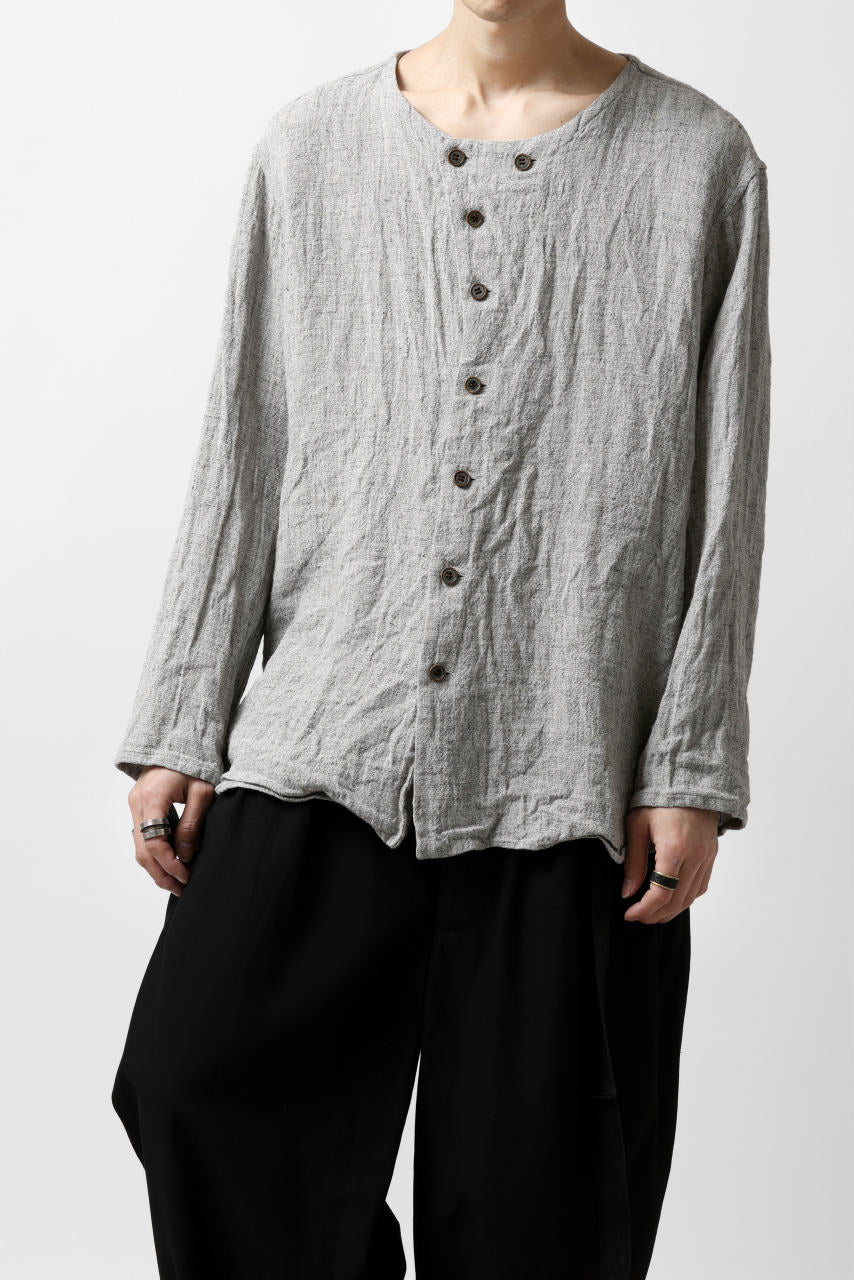 YUTA MATSUOKA round neck shirt / dead stock slab linen (light grey) - Image 6