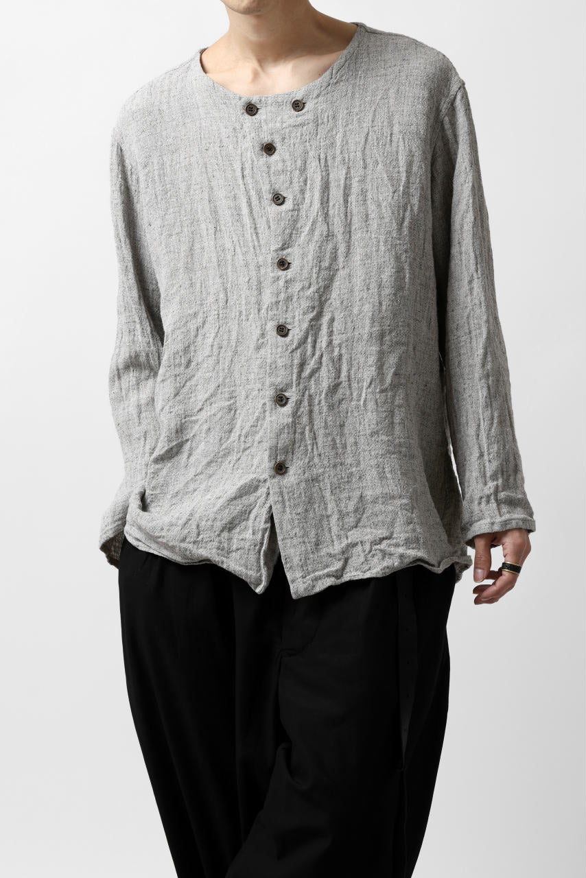YUTA MATSUOKA round neck shirt / dead stock slab linen (light grey) - Image 7