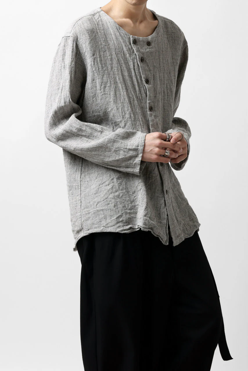 YUTA MATSUOKA round neck shirt / dead stock slab linen (light grey) - Image 8