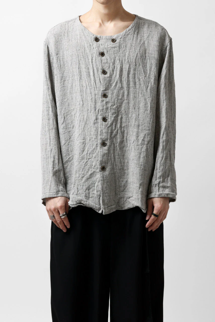 YUTA MATSUOKA round neck shirt / dead stock slab linen (light grey) - Image 9