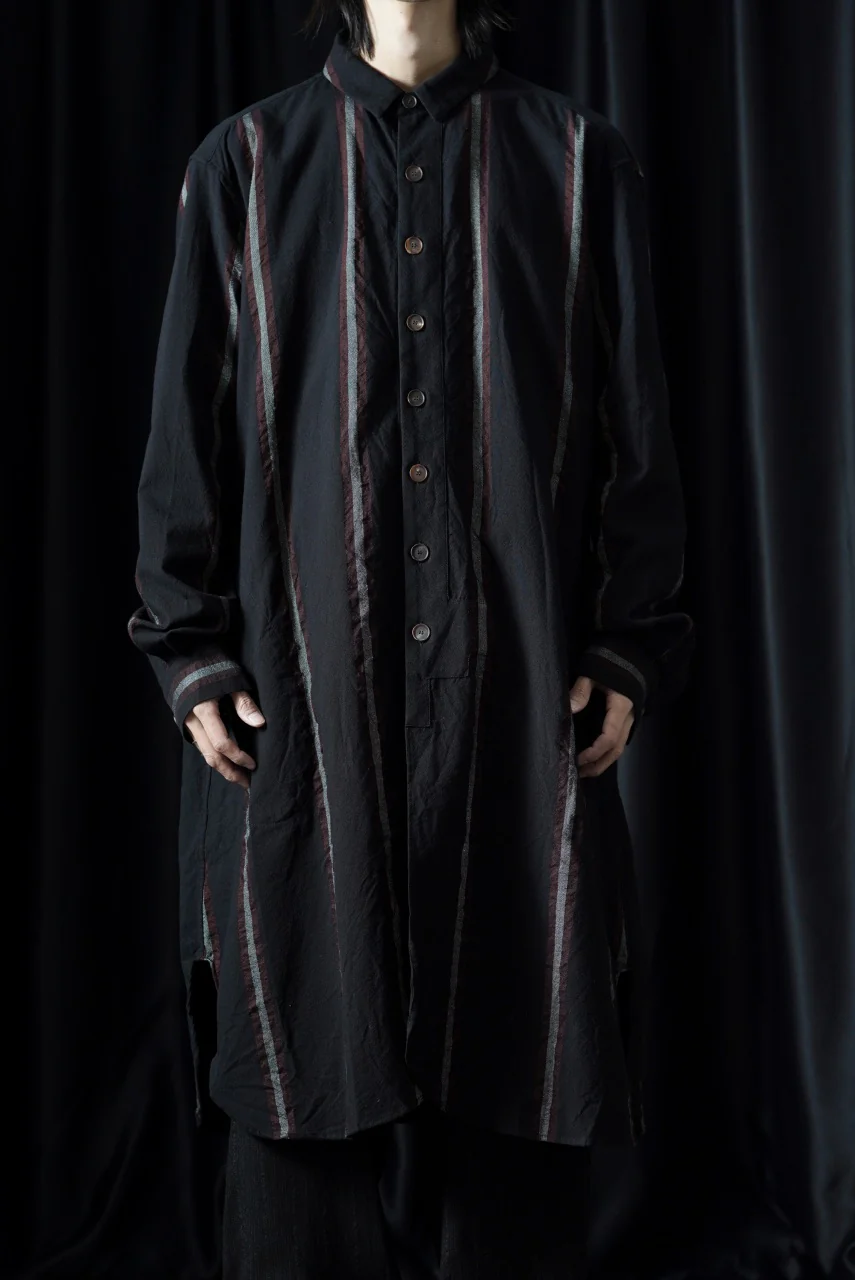 YUTA MATSUOKA shirt coat / tussah linen stripe (black stripe) - Image 2