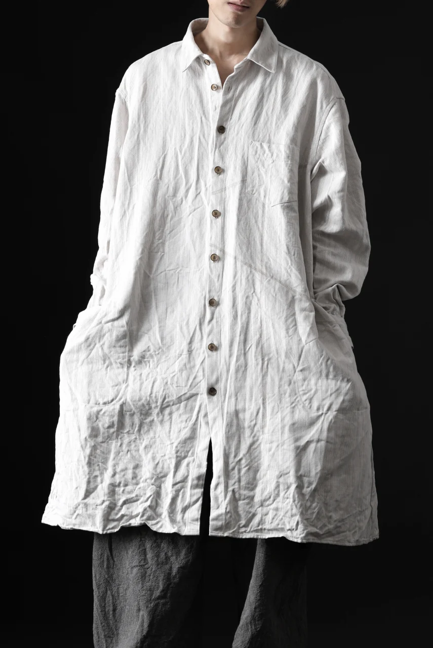 YUTA MATSUOKA shirt-coat / washed cotton linen stripe (off white) - Image 21