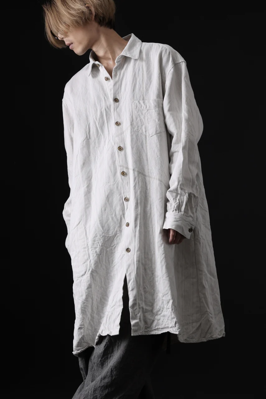 YUTA MATSUOKA shirt-coat / washed cotton linen stripe (off white) - Image 24