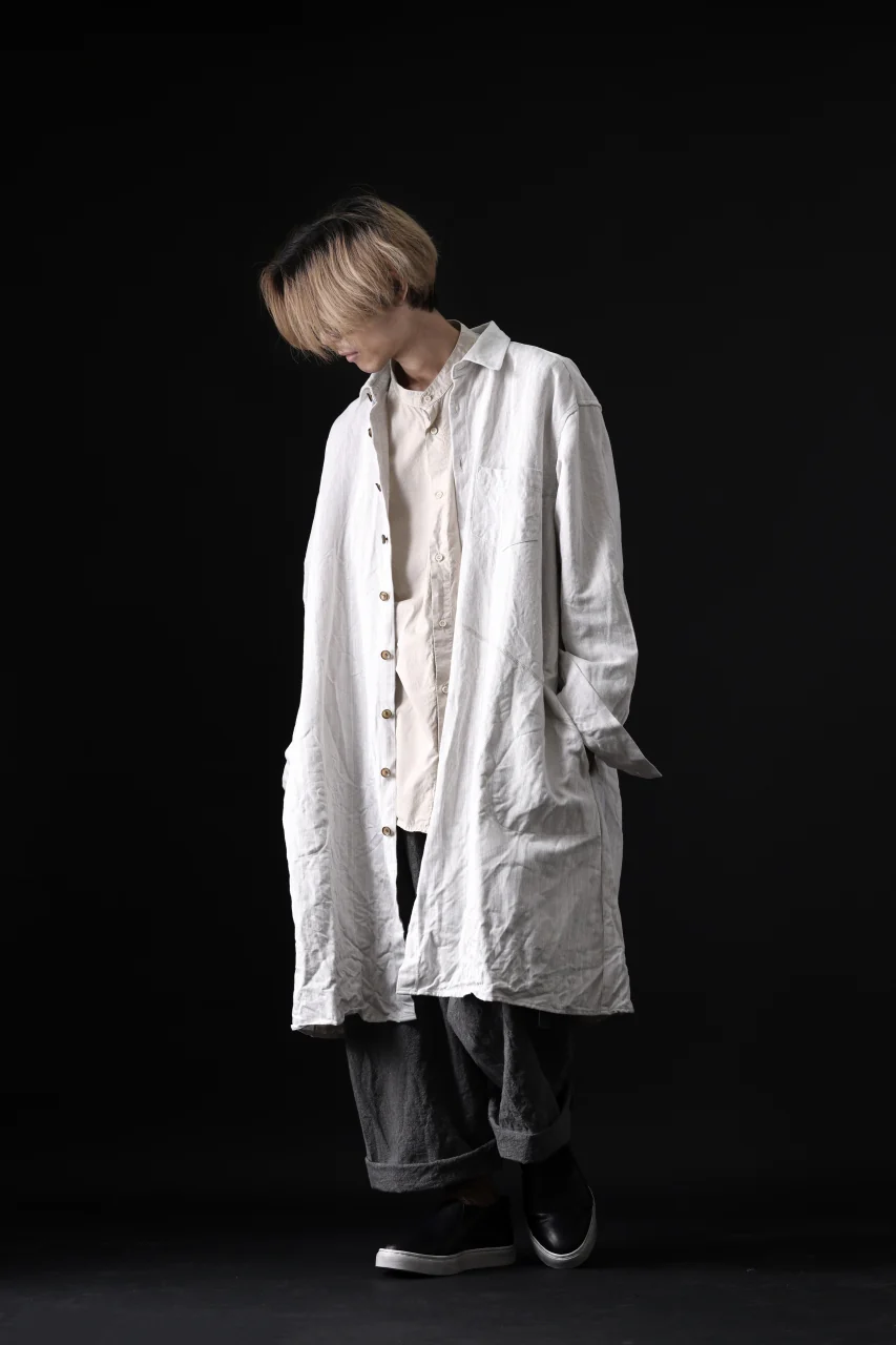 YUTA MATSUOKA shirt-coat / washed cotton linen stripe (off white) - Image 28