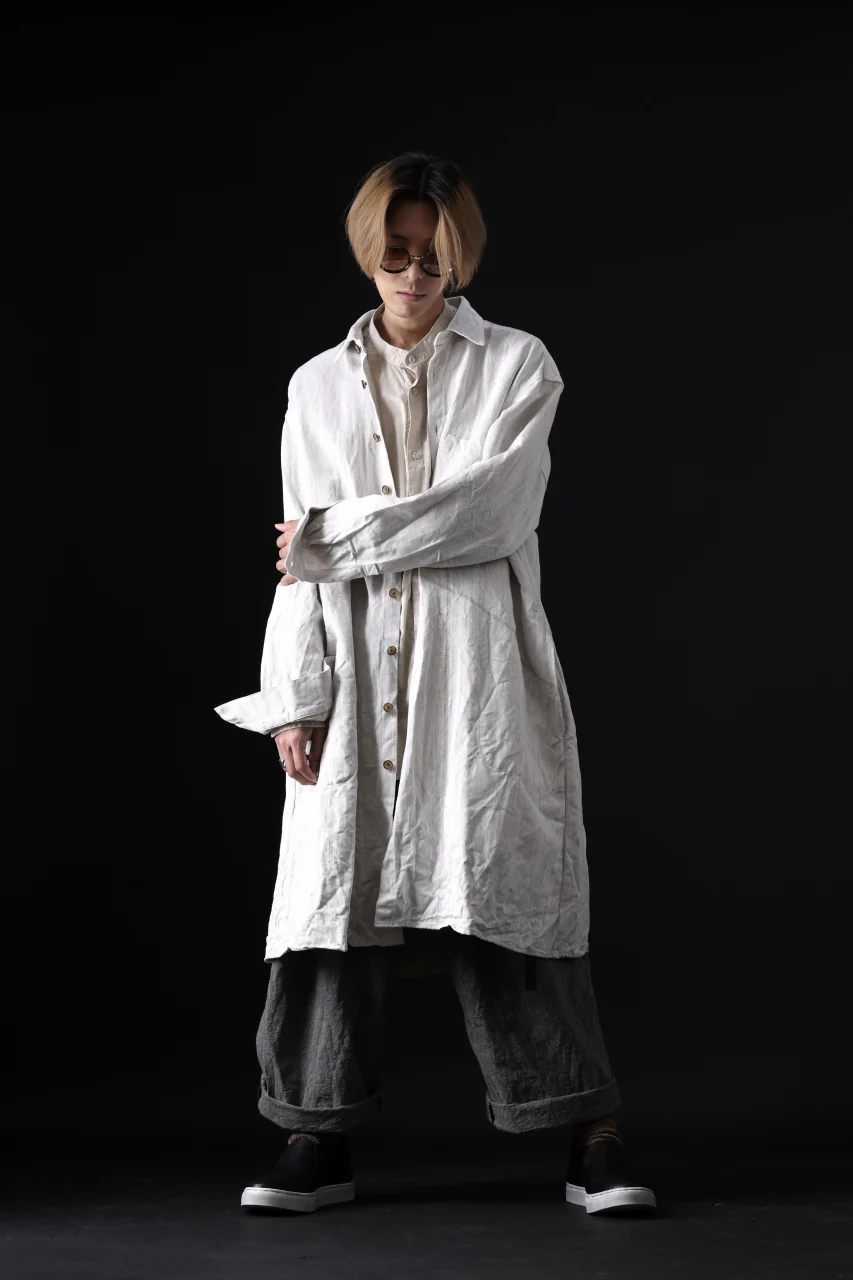 YUTA MATSUOKA shirt-coat / washed cotton linen stripe (off white) - Image 29