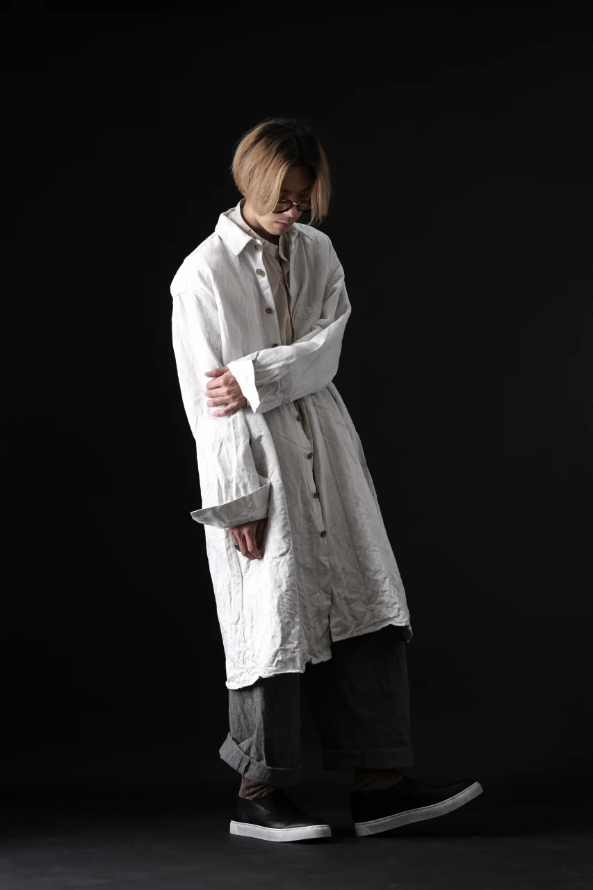 YUTA MATSUOKA shirt-coat / washed cotton linen stripe (off white) - Image 30