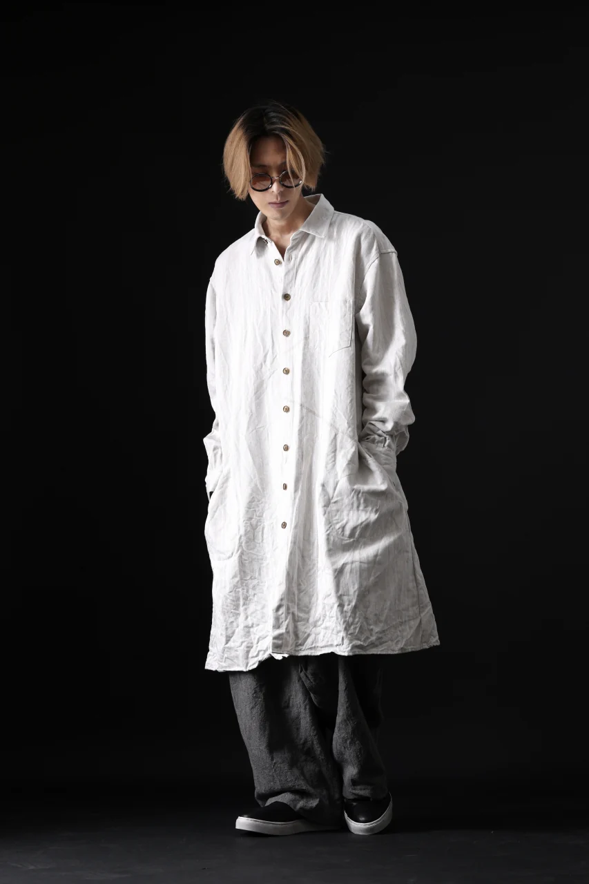 YUTA MATSUOKA shirt-coat / washed cotton linen stripe (off white) - Image 33