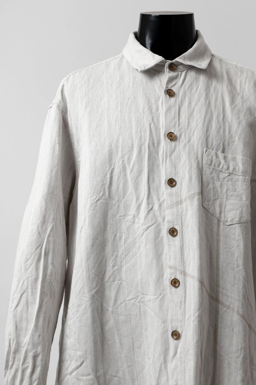 YUTA MATSUOKA shirt-coat / washed cotton linen stripe (off white) - Image 7