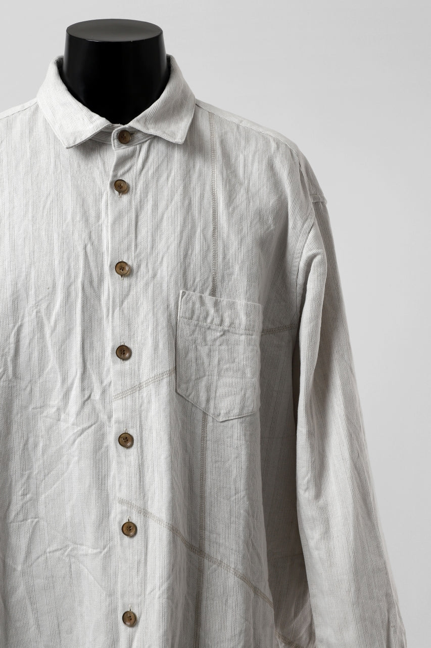 YUTA MATSUOKA shirt-coat / washed cotton linen stripe (off white) - Image 8