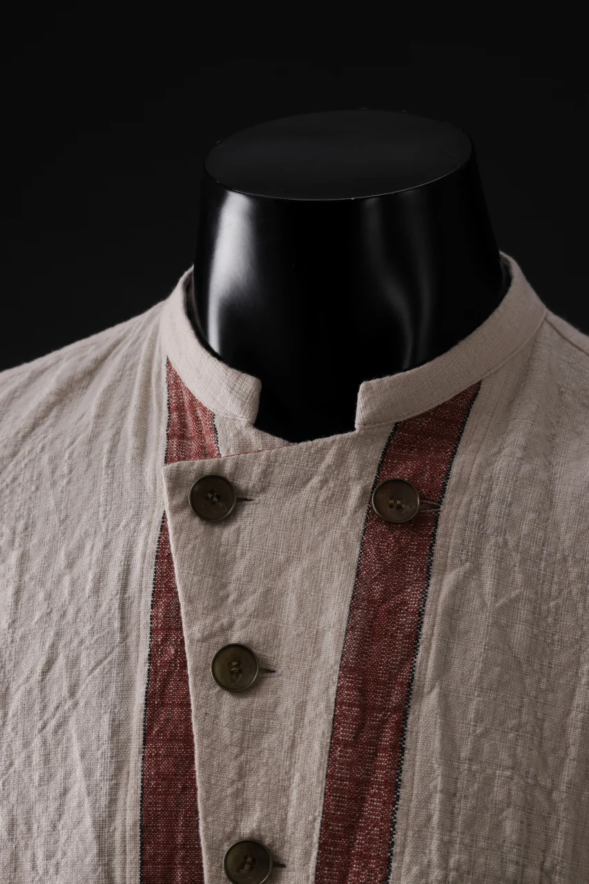 YUTA MATSUOKA stand collar shirt / organic cotton slub (red stripe) - Image 10