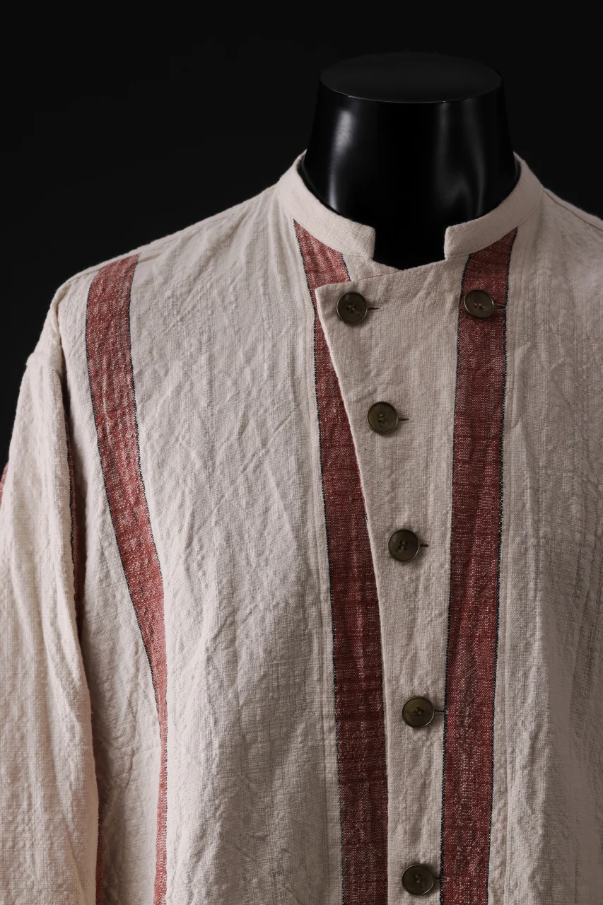 YUTA MATSUOKA stand collar shirt / organic cotton slub (red stripe) - Image 11