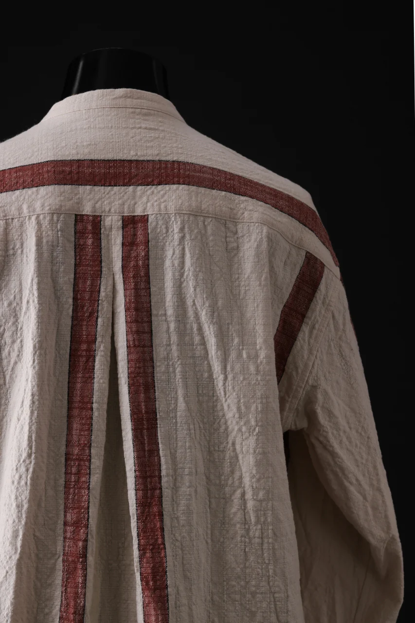 YUTA MATSUOKA stand collar shirt / organic cotton slub (red stripe) - Image 12