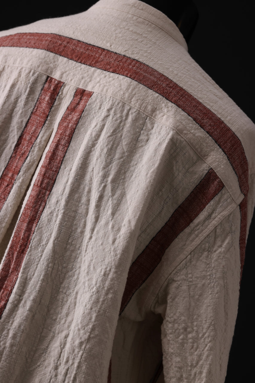 YUTA MATSUOKA stand collar shirt / organic cotton slub (red stripe) - Image 13