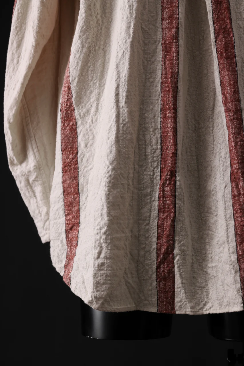 YUTA MATSUOKA stand collar shirt / organic cotton slub (red stripe) - Image 14
