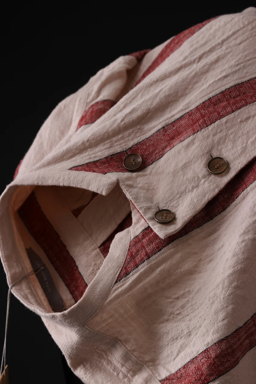YUTA MATSUOKA stand collar shirt / organic cotton slub (red stripe) - Image 15