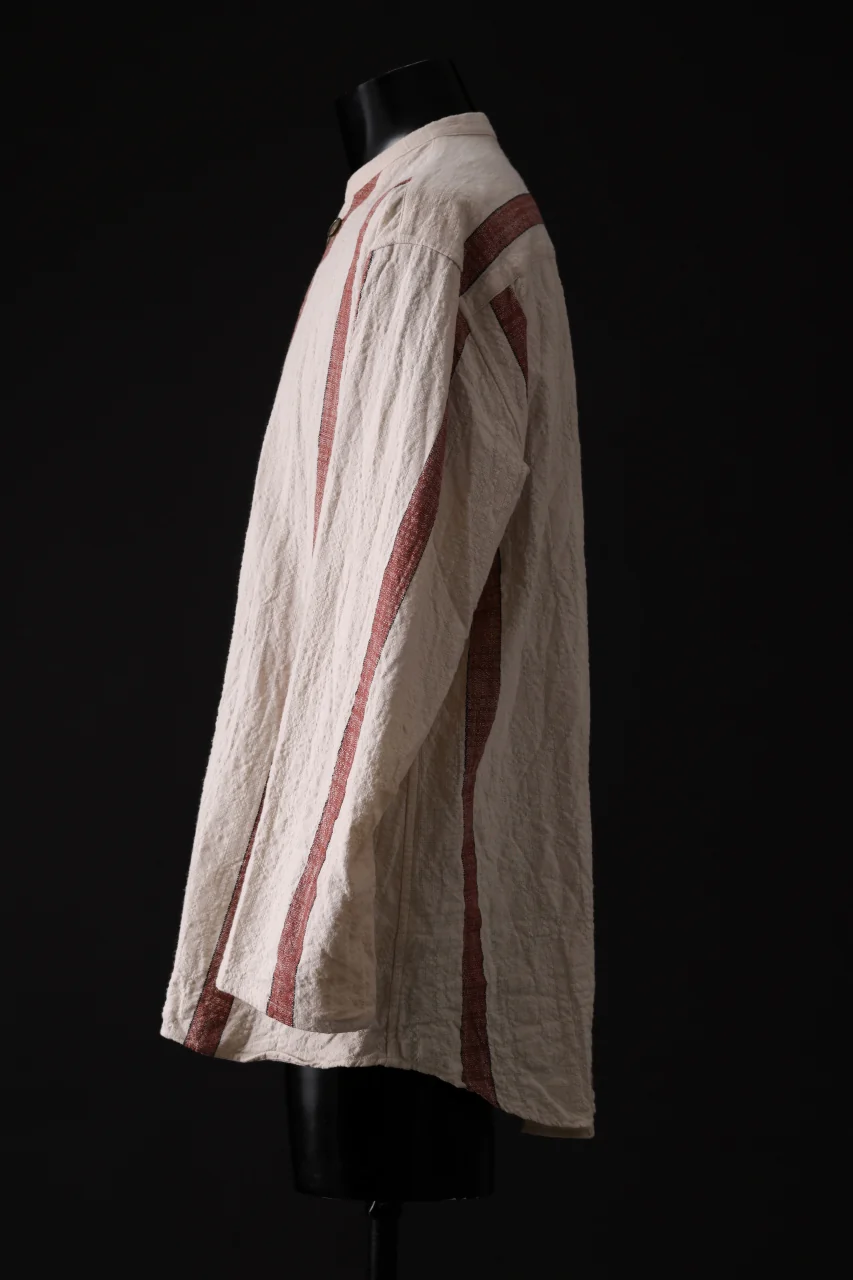 YUTA MATSUOKA stand collar shirt / organic cotton slub (red stripe) - Image 3