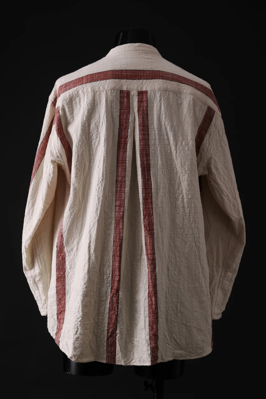 YUTA MATSUOKA stand collar shirt / organic cotton slub (red stripe) - Image 4