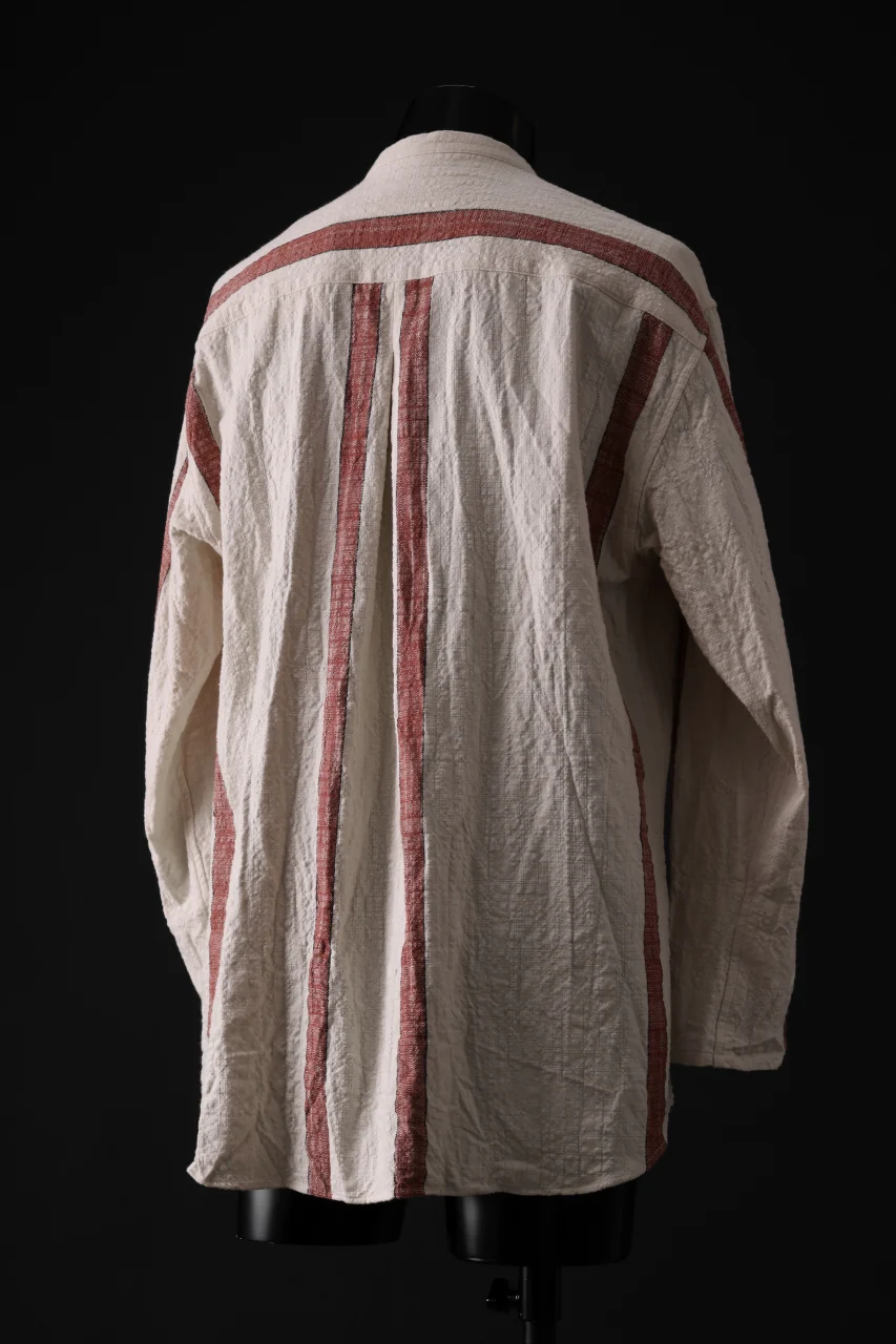 YUTA MATSUOKA stand collar shirt / organic cotton slub (red stripe) - Image 5