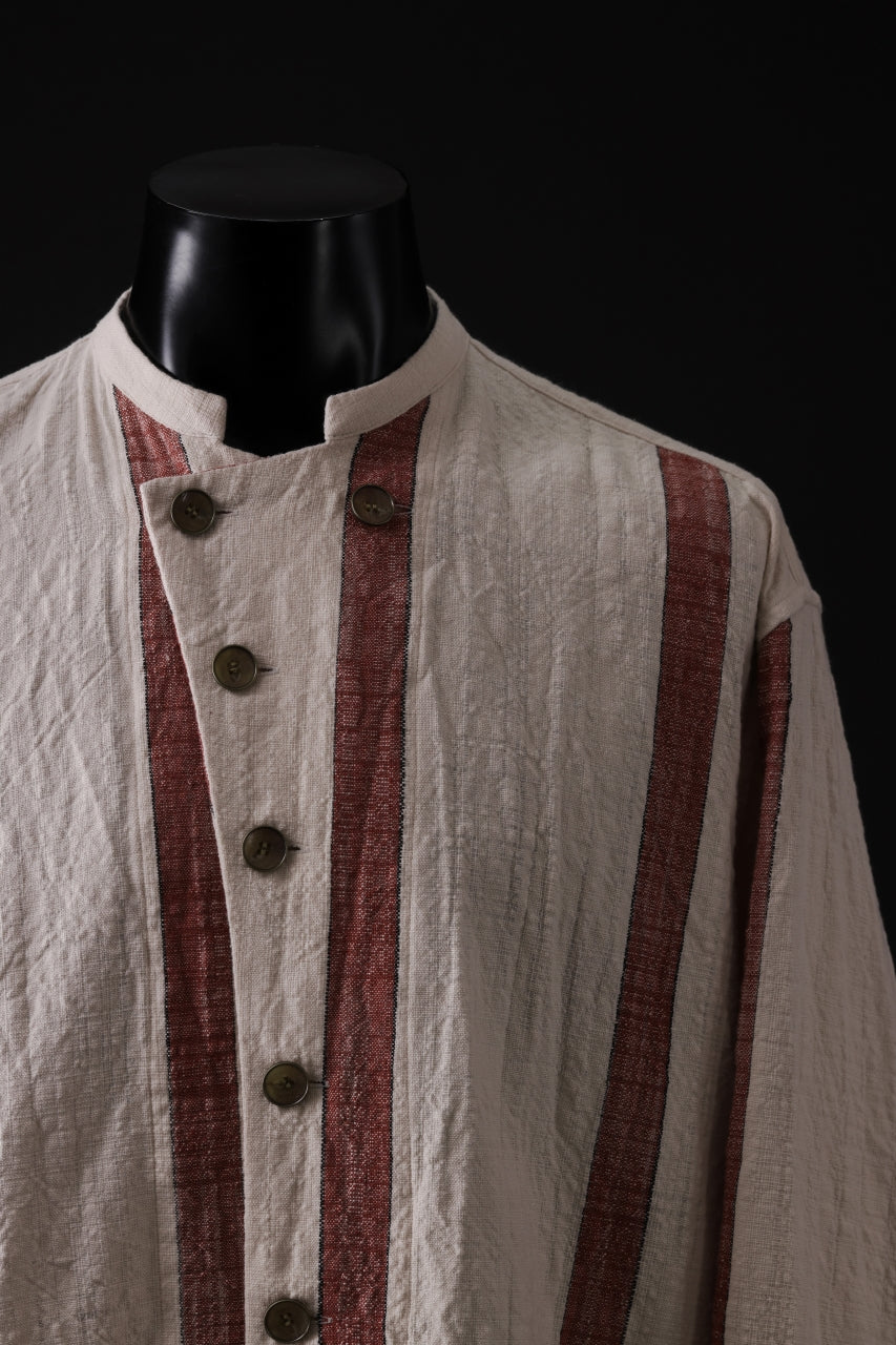 YUTA MATSUOKA stand collar shirt / organic cotton slub (red stripe) - Image 6