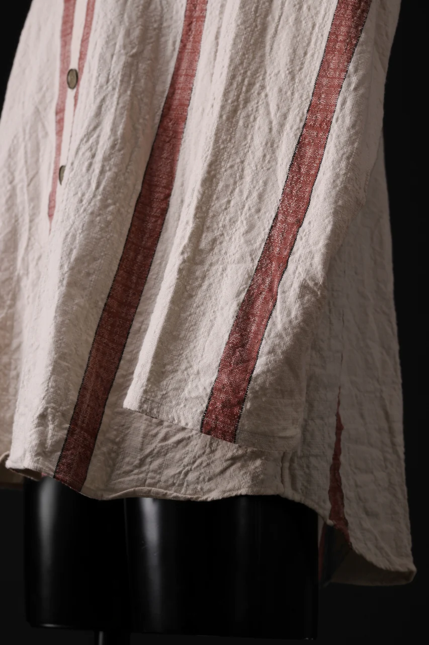 YUTA MATSUOKA stand collar shirt / organic cotton slub (red stripe) - Image 7