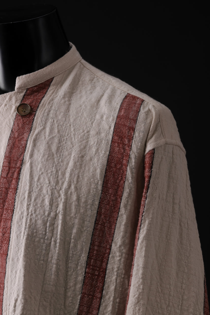 YUTA MATSUOKA stand collar shirt / organic cotton slub (red stripe) - Image 8