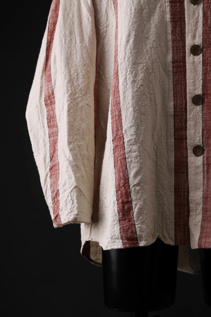 YUTA MATSUOKA stand collar shirt / organic cotton slub (red stripe) - Image 9