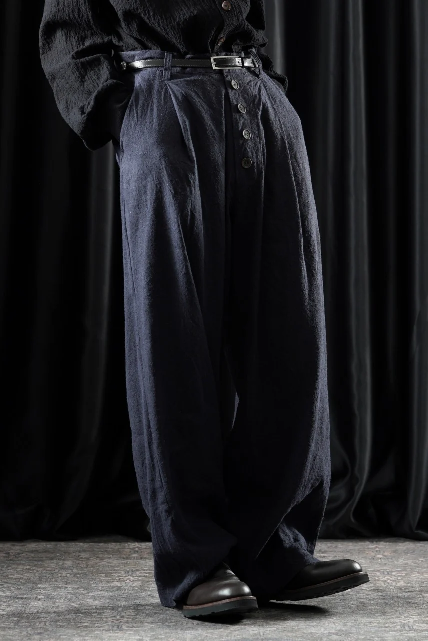 YUTA MATSUOKA straight pants / raw silk & indigo linen broad (navy) - Image 11