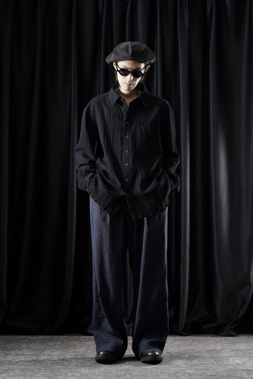 YUTA MATSUOKA straight pants / raw silk & indigo linen broad (navy) - Image 14