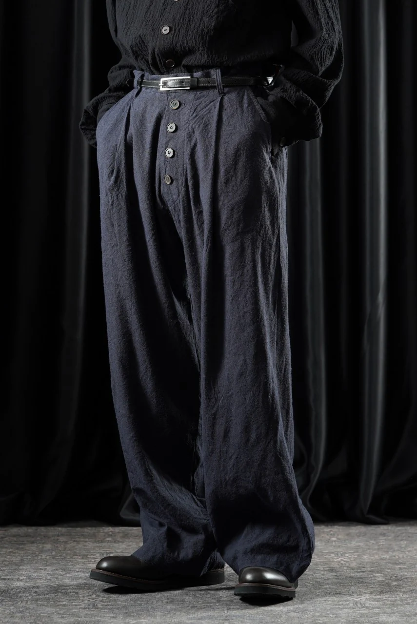 YUTA MATSUOKA straight pants / raw silk & indigo linen broad (navy) - Image 3