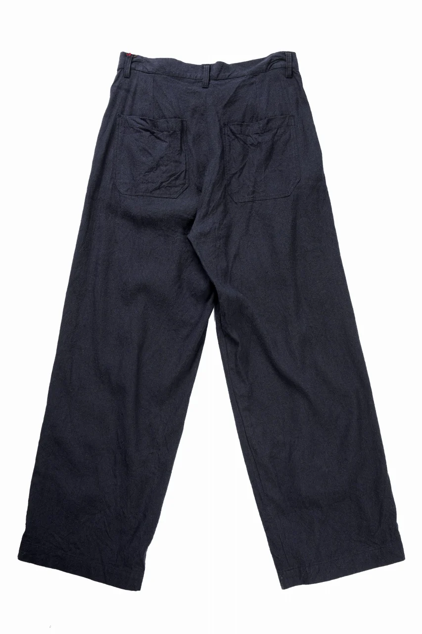 YUTA MATSUOKA straight pants / raw silk & indigo linen broad (navy) - Image 4
