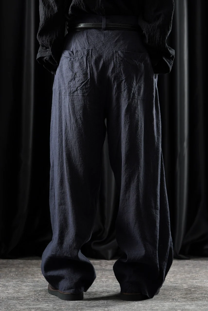 YUTA MATSUOKA straight pants / raw silk & indigo linen broad (navy) - Image 5