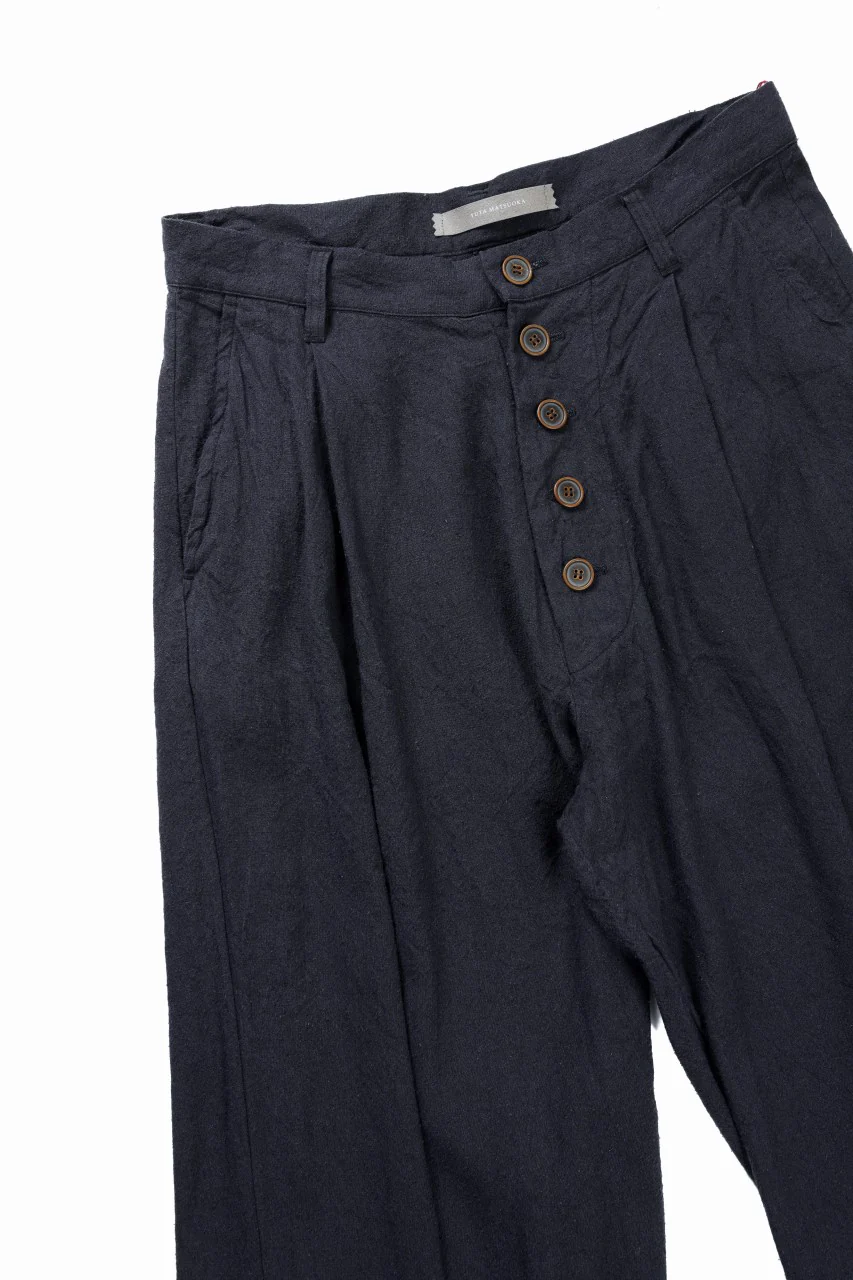 YUTA MATSUOKA straight pants / raw silk & indigo linen broad (navy) - Image 6