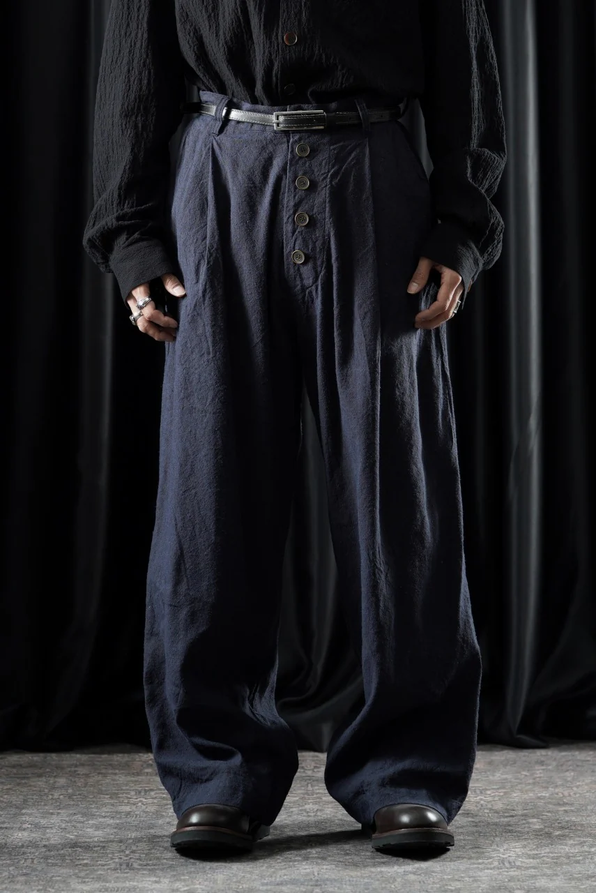 YUTA MATSUOKA straight pants / raw silk & indigo linen broad (navy) - Image 7