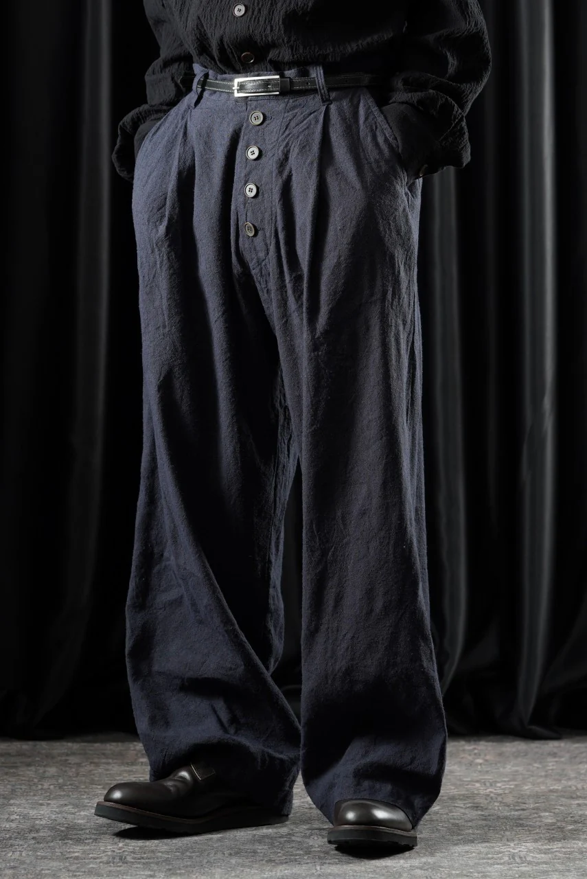YUTA MATSUOKA straight pants / raw silk & indigo linen broad (navy) - Image 9