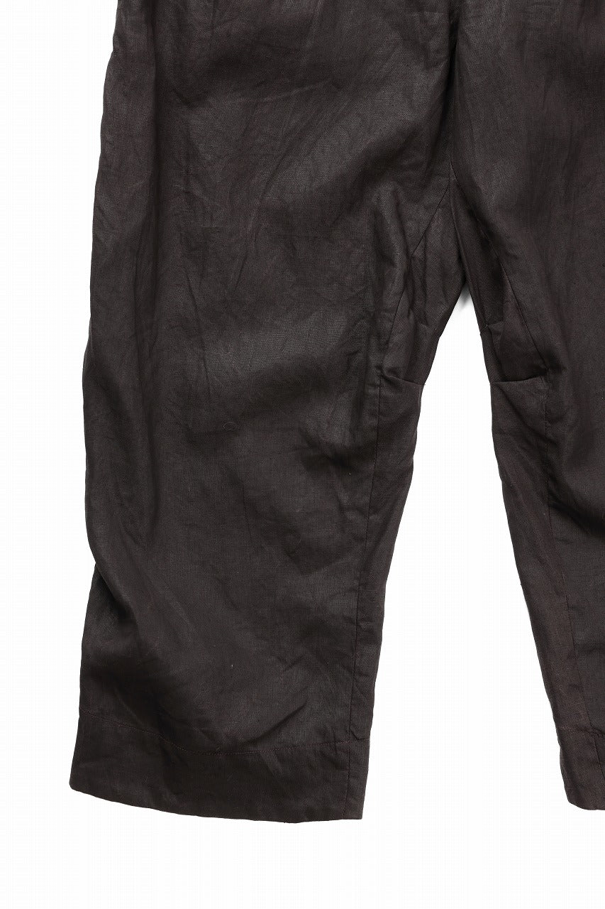 YUTA MATSUOKA tuck & hock pants / bengala ink coating linen (reddish brown) - Image 10
