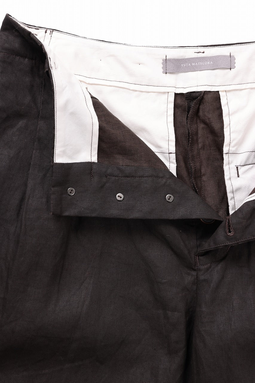 YUTA MATSUOKA tuck & hock pants / bengala ink coating linen (reddish brown) - Image 14