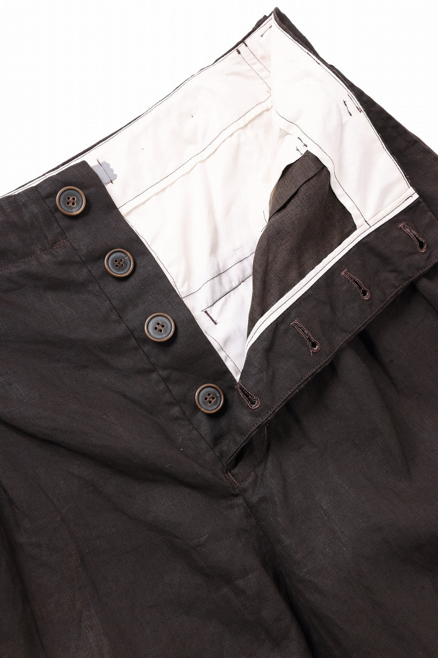 YUTA MATSUOKA tuck & hock pants / bengala ink coating linen (reddish brown) - Image 15