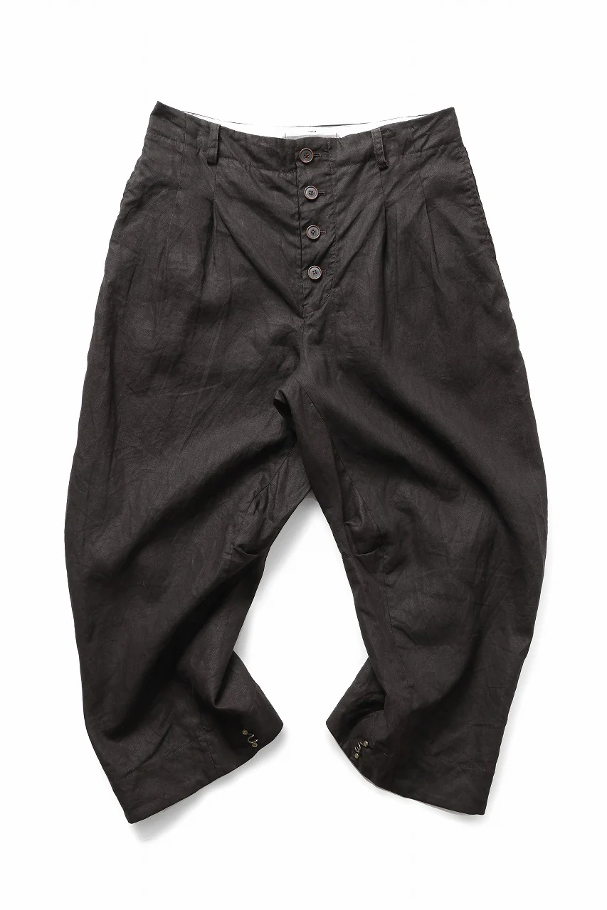YUTA MATSUOKA tuck & hock pants / bengala ink coating linen (reddish brown) - Image 3