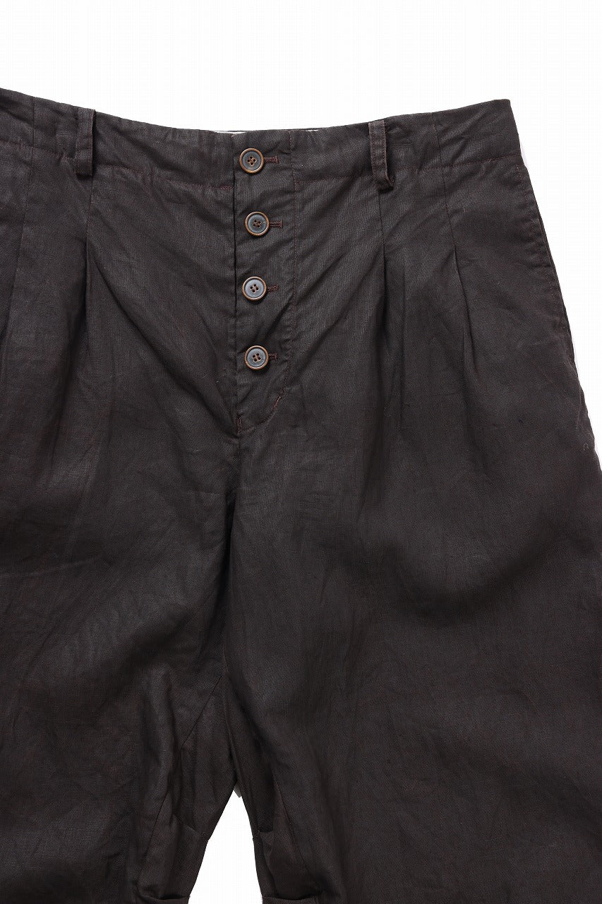 YUTA MATSUOKA tuck & hock pants / bengala ink coating linen (reddish brown) - Image 9