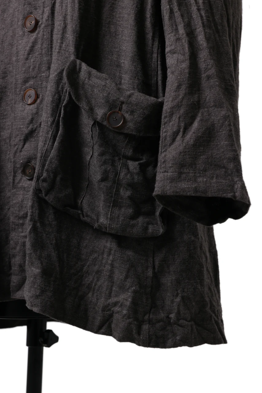 YUTA MATSUOKA work shirt jacket / brushed linen canvas (brown) - Image 13