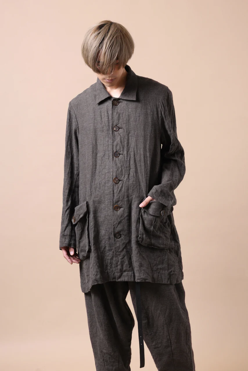 YUTA MATSUOKA work shirt jacket / brushed linen canvas (brown) - Image 27