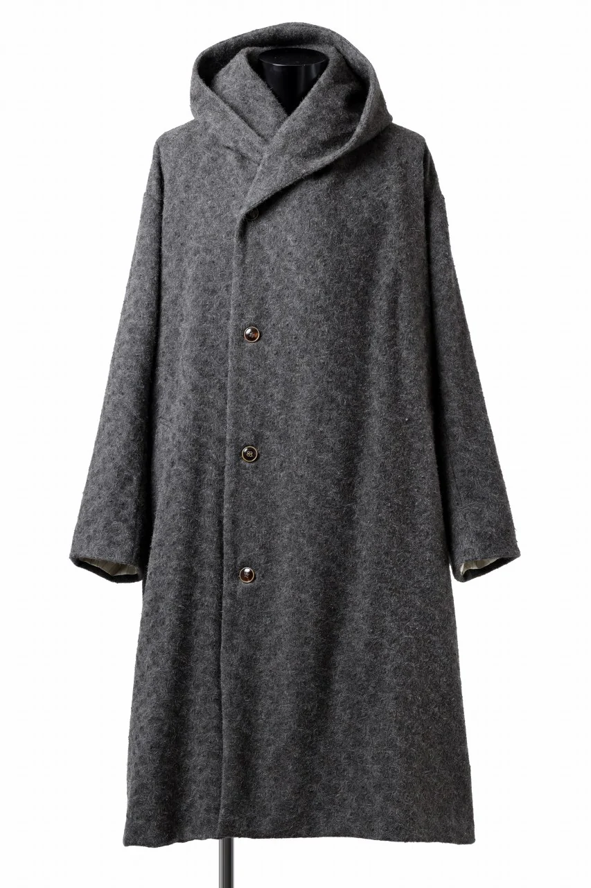 YUTA MATSUOKA wrap hooded coat / quill texture wool (dark gray)