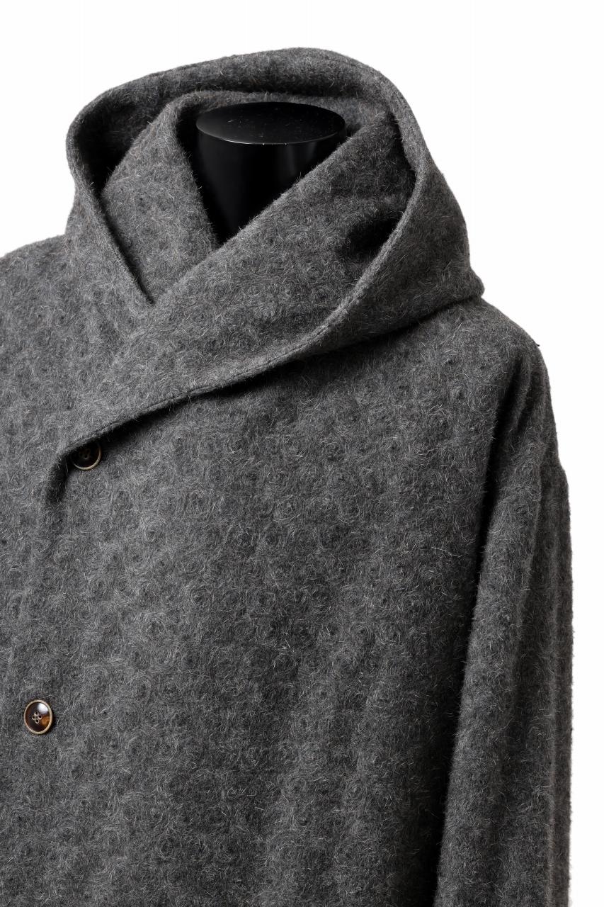 YUTA MATSUOKA wrap hooded coat / quill texture wool (dark gray) - Image 13