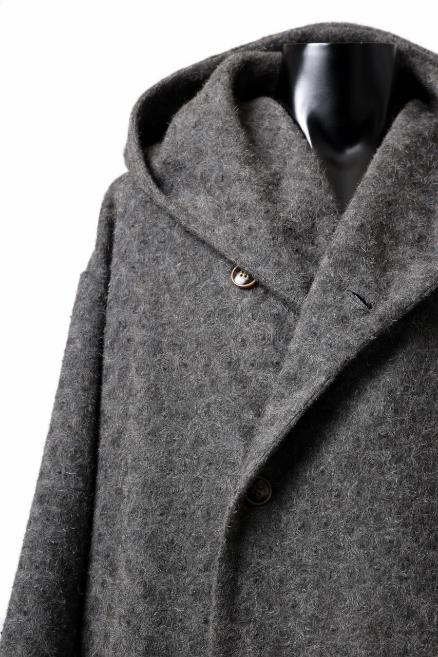 YUTA MATSUOKA wrap hooded coat / quill texture wool (dark gray) - Image 15