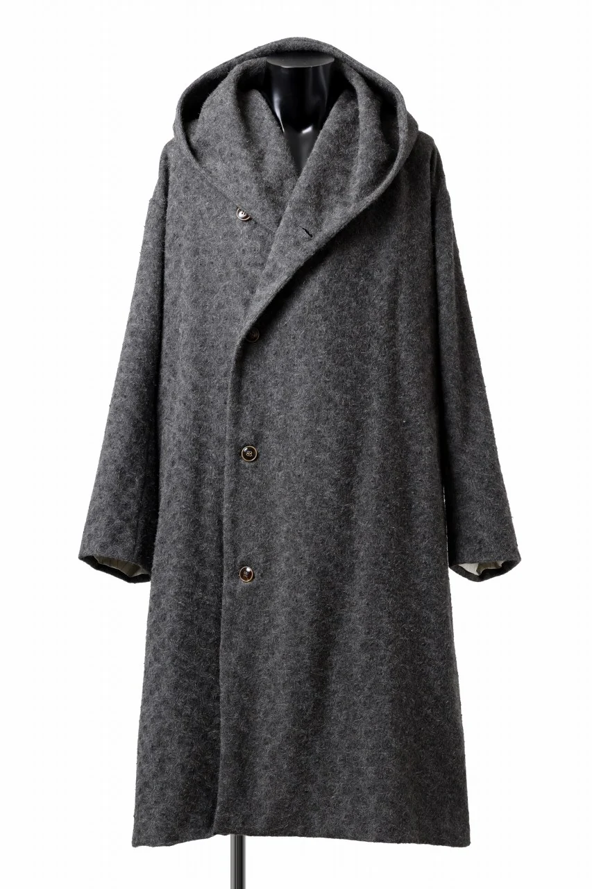 YUTA MATSUOKA wrap hooded coat / quill texture wool (dark gray) - Image 3